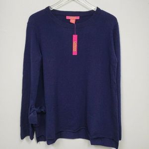 Catherine Malandrino Cashmere Sweater Navy sz S Pullover Crew Neck Tie Cuff NWT